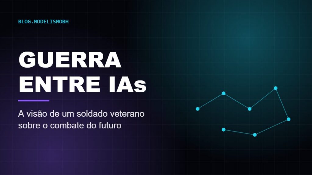 Capa do artigo Guerra entre IAs: a visão de um soldado veterano sobre o combate do futuro, com rede de nós em azul e violeta sobre fundo escuro
